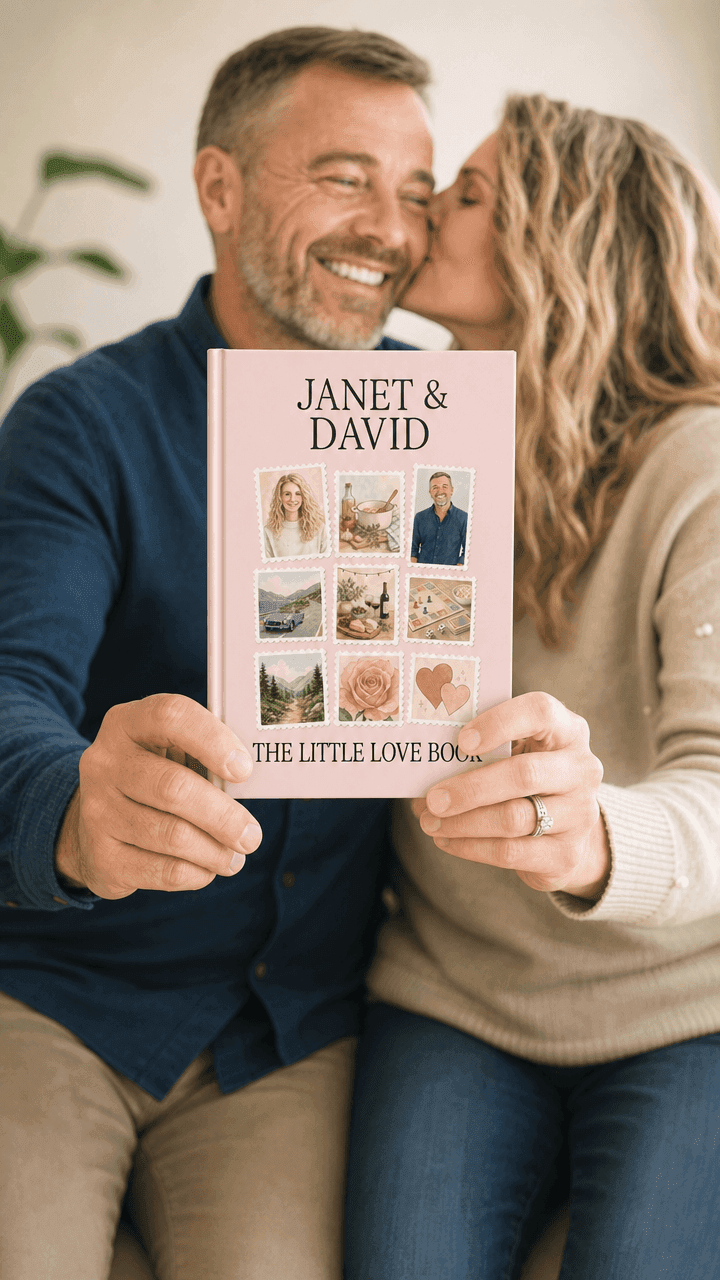Couple holding their personalized Little Love Book